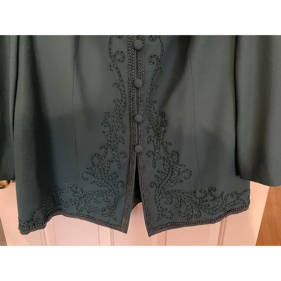 VTG R&M Richards Karen Kwong 22W Dress Suit Top Green Embroidered Lined Formal - Picture 4 of 11